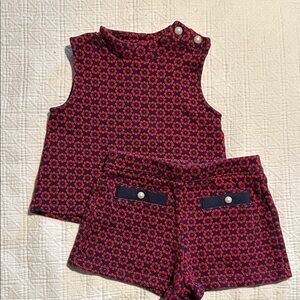 Red and Navy Patterned Sleeveless Top and Shorts Set